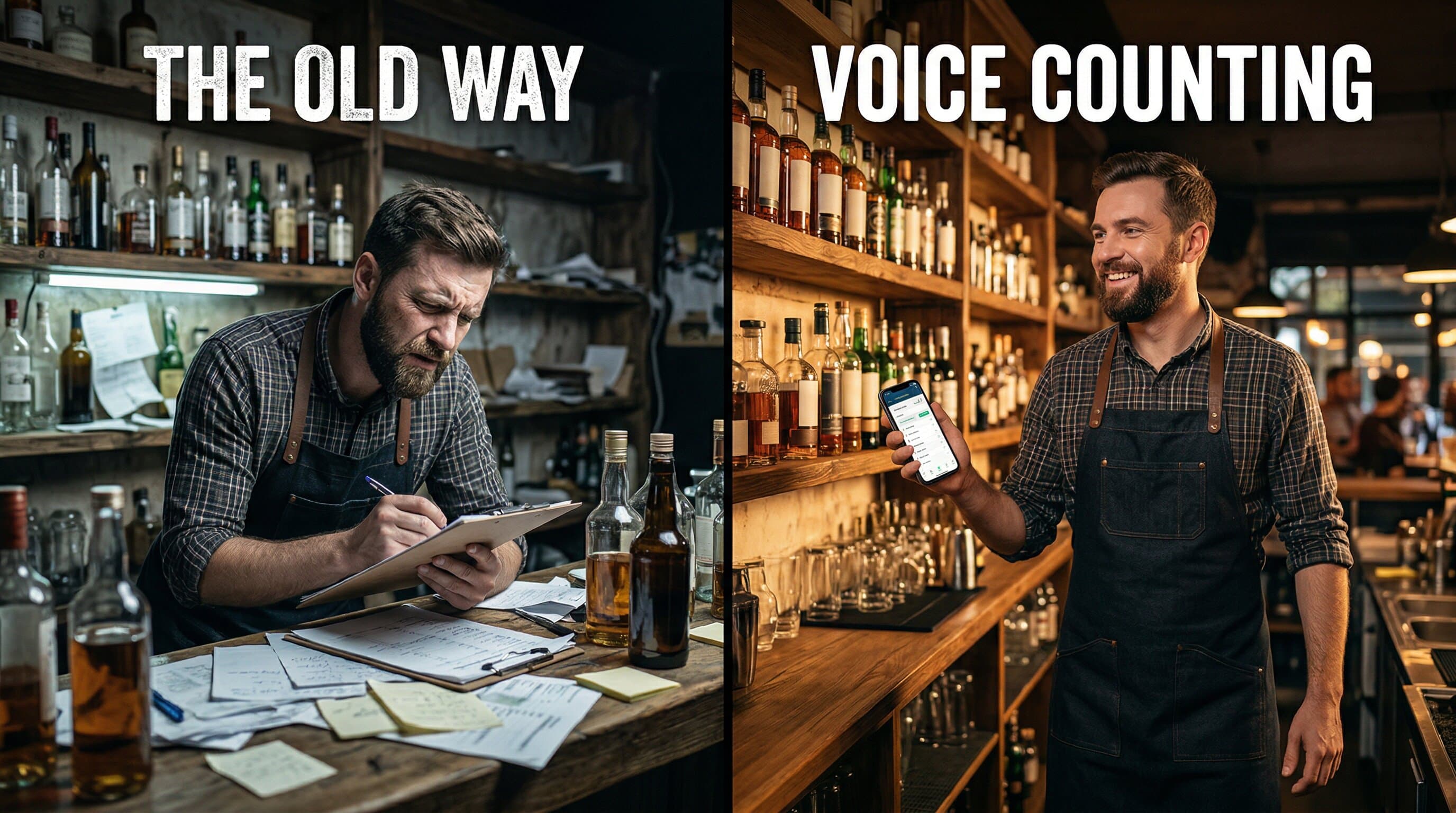 The old way of taking inventory with clipboards versus modern voice inventory
